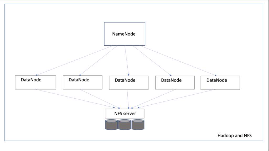 Hadoop cluster with NameNode, DataNodes, and NFS server