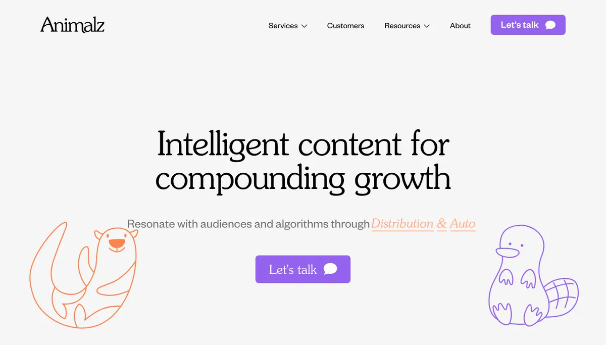 Screenshot of the Animalz homepage, October 2026